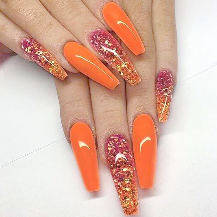 Long Ballet Fake Nails with Flat and Pointed Water Droplet Designs