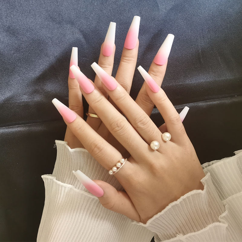 Long Ballet Fake Nails with Flat and Pointed Water Droplet Designs