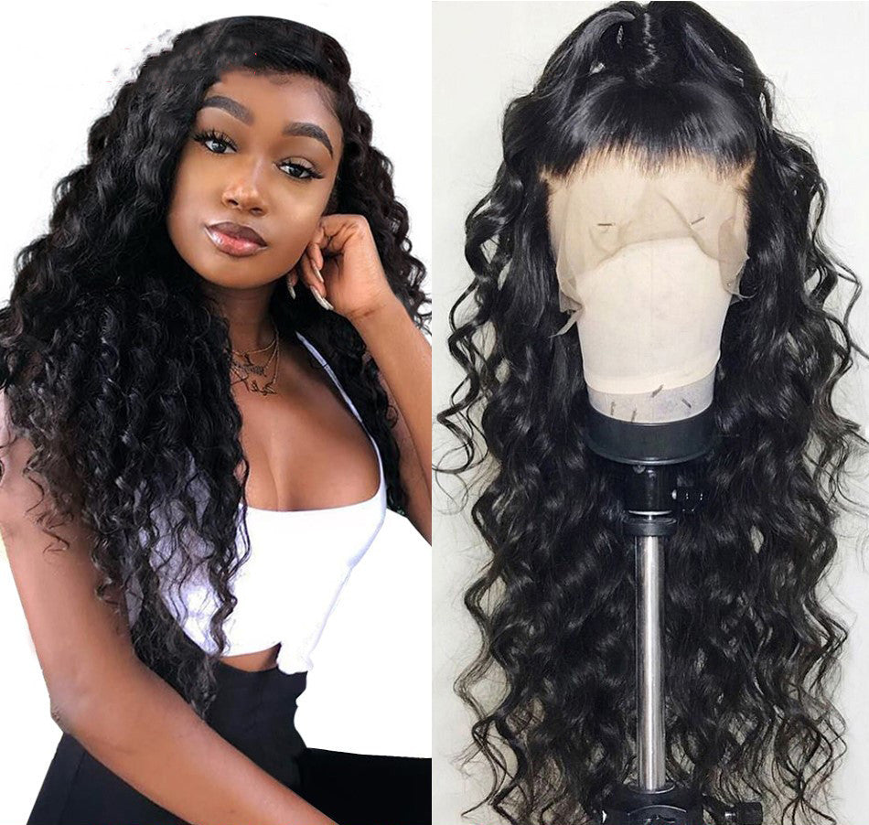 Chemical Fiber Front Lace Black Small Curly Wig